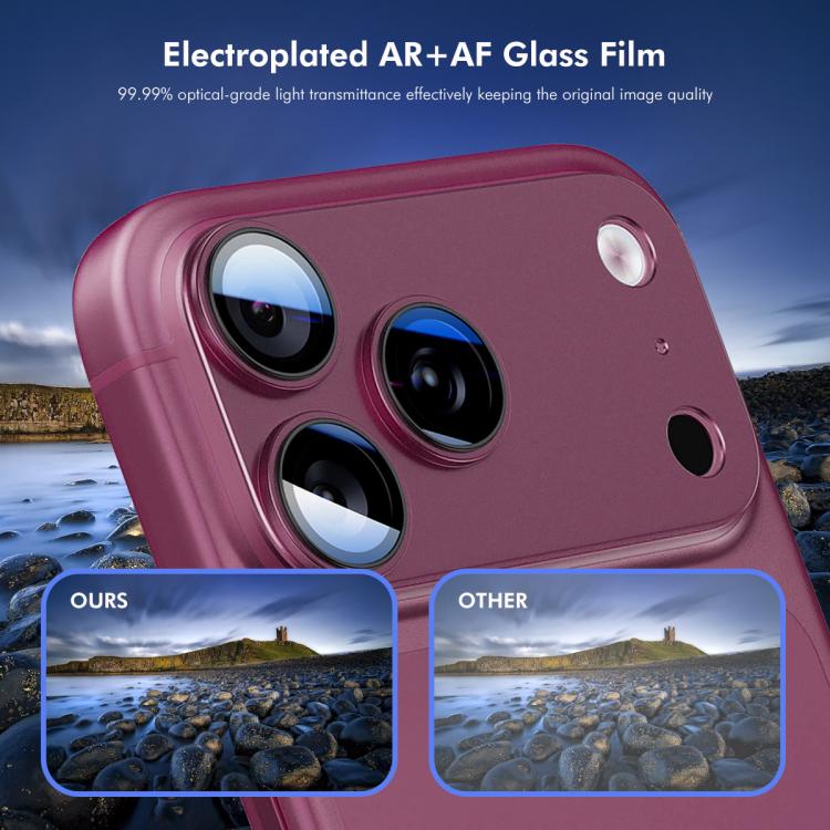 ENKAY Anti-reflection Camera Lens Frosted Armor Aluminium Alloy Tempered Glass Film, For iPhone 18 Pro, For iPhone 18 Pro Max