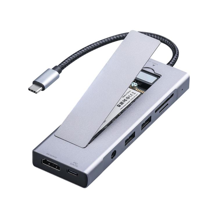 2529 Ethernet HD 4K 60Hz PD 100W 9 in 1 USB 3.2 Hub M.2 NVMe SSD Enclosure Docking Station, 2529