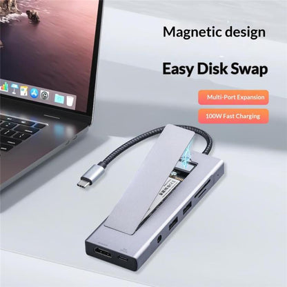 2605 4K HD M.2 NVMe Enclosure USB 3.2 Hub 8 in 1 Type-C Docking Station Card Reader, 2605