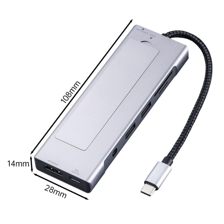 2605 4K HD M.2 NVMe Enclosure USB 3.2 Hub 8 in 1 Type-C Docking Station Card Reader, 2605