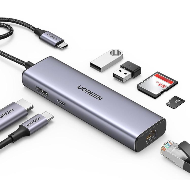 UGREEN CM512 90568 USB3.0 PD100W RJ45 SD / TF Card Reader 7 in 1 USB-C HUB, CM512-90568