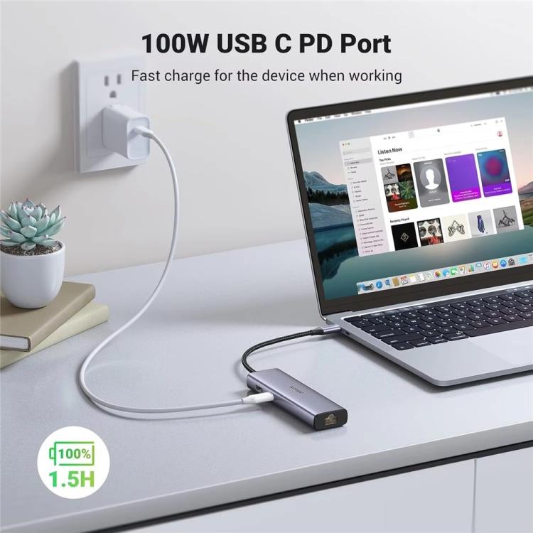 UGREEN CM512 90568 USB3.0 PD100W RJ45 SD / TF Card Reader 7 in 1 USB-C HUB, CM512-90568
