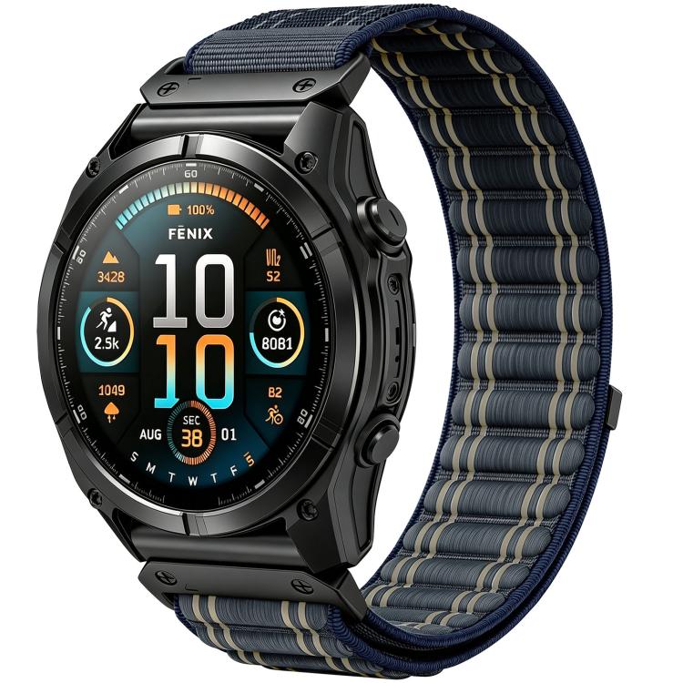 Wavy Patterned Nylon Woven Hook and Loop Fastener Watch Band, For Gamin 26mm, For Gamin 22mm