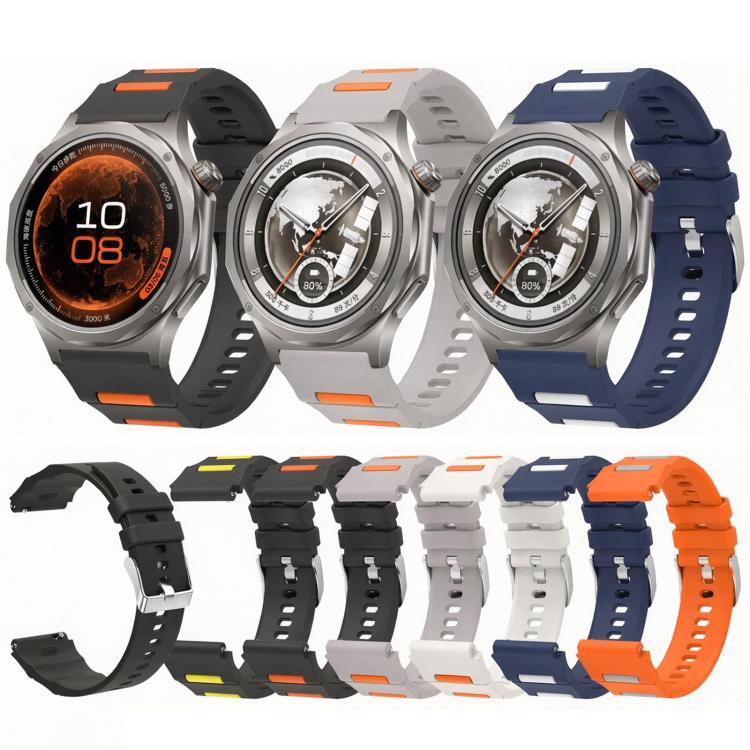 Pin Buckle Two Color Silicone Watch Band, 22mm
