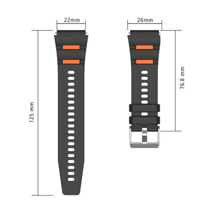 Pin Buckle Two Color Silicone Watch Band, 22mm