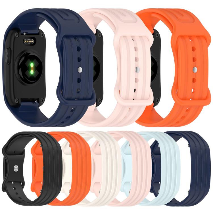 Spring Bar Design Striped Butterfly Clasp Silicone Watch Band, For Garmin CIRQA Smart Band