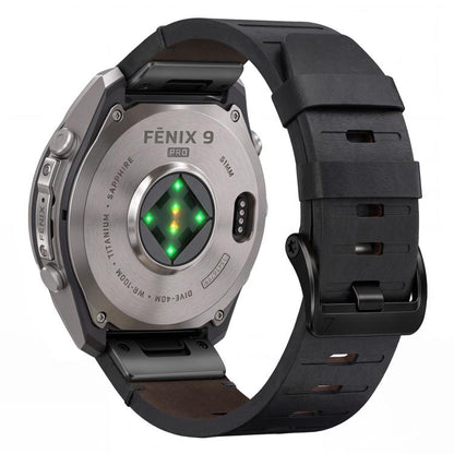 Black Pin Buckle Genuine Leather Watch Band, For Gamin 22mm, For Gamin 26mm, For Gamin 20mm