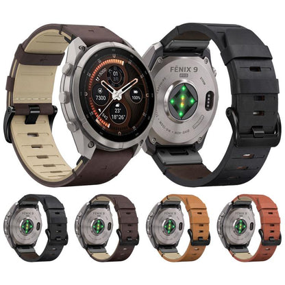 Black Pin Buckle Genuine Leather Watch Band, For Gamin 22mm, For Gamin 26mm, For Gamin 20mm