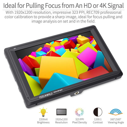 FEELWORLD FW279 7 Inch Ultra Bright 2200nit on Camera Field DSLR Monitor Full HD 1920x1200 4K HDMI Input Output High Brightness for DSLR Stabilizer, FW279