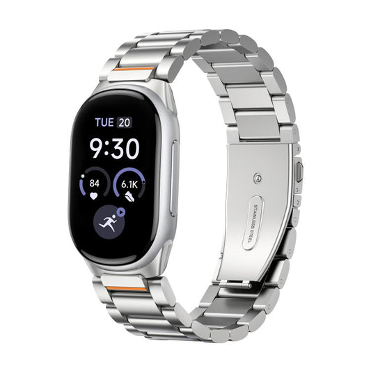 Armor Design Folding Clasp Three Beads Stainless Steel Watch Band, For Google Fitbit Edge