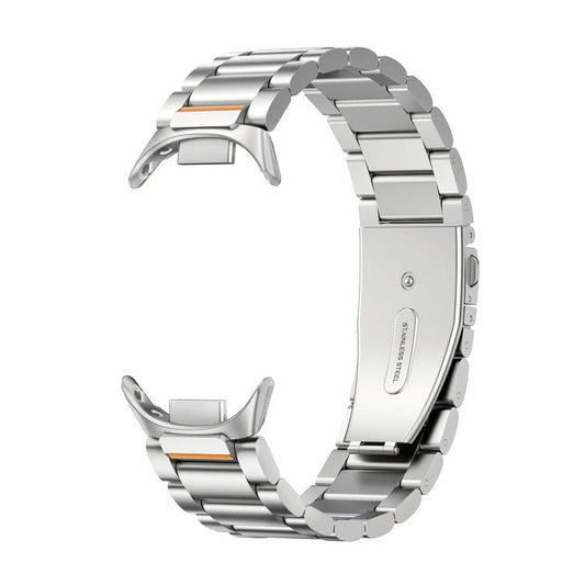 Armor Design Folding Clasp Three Beads Stainless Steel Watch Band, For Google Fitbit Edge