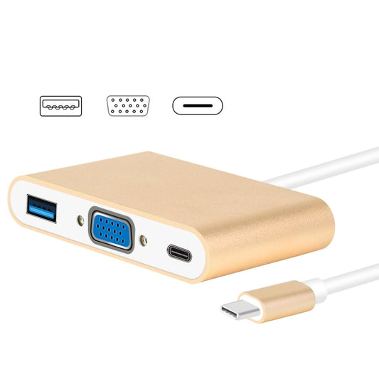USB Type C to VGA 3-in-1 Hub Adapter supports USB Type C tablets and laptops for Macbook Pro / Google ChromeBook, VGA+USB3.0 to Type-C Gold, VGA+USB3.0 to Type-C Silver