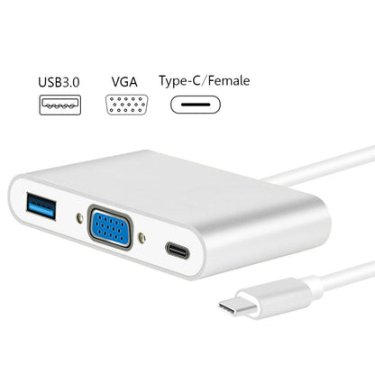 USB Type C to VGA 3-in-1 Hub Adapter supports USB Type C tablets and laptops for Macbook Pro / Google ChromeBook, VGA+USB3.0 to Type-C Gold, VGA+USB3.0 to Type-C Silver