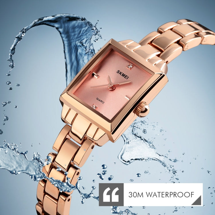 SKMEI 1407 Montre de mode professionnelle avec diamants Montre à quartz carrée en alliage de zinc délicate et élégante pour femmes, argentée