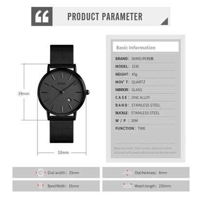 SKMEI 1530 Montre-bracelet simple et élégante en quartz pour femme, style européen et américain