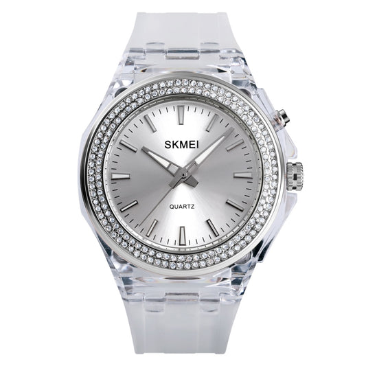 SkMEI 1553 Women LED Color Light Transparent Waterproof Watch Inlaid With Water Drill
