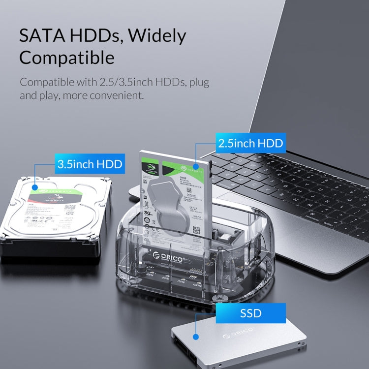 ORICO 6239U3 3.5/2.5inch 2 Bay Transparent USB3.0 Ordinary Reading & Writing Hard Drive Dock