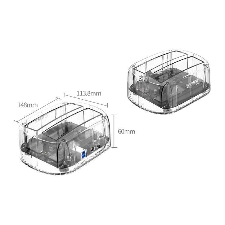 ORICO 6239U3 3.5/2.5inch 2 Bay Transparent USB3.0 Ordinary Reading & Writing Hard Drive Dock