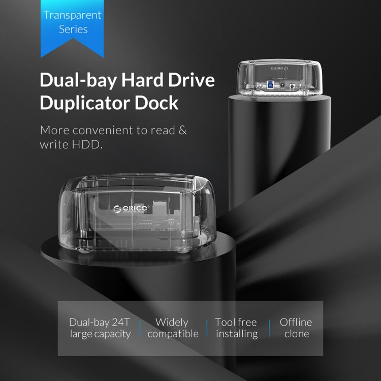 ORICO 6239U3 3.5/2.5inch 2 Bay Transparent USB3.0 Ordinary Reading & Writing Hard Drive Dock