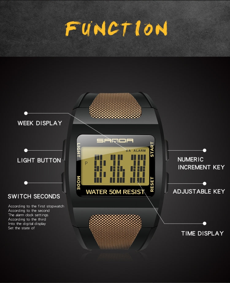 SANDA 222 Herren Sport Outdoor Bergsteigen Digital Elektronische Uhr Quadratische Multifunktionale Wasserdichte Uhr