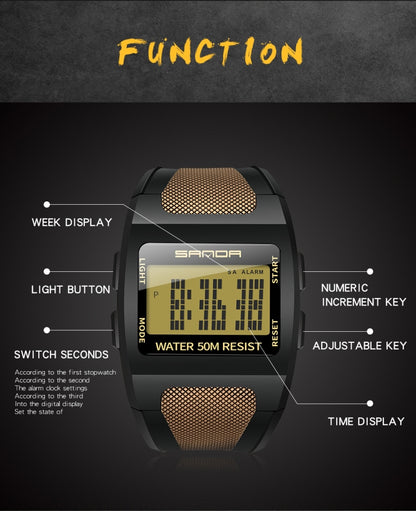 SANDA 222 Herren Sport Outdoor Bergsteigen Digital Elektronische Uhr Quadratische Multifunktionale Wasserdichte Uhr