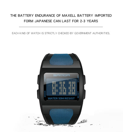 SANDA 222 Herren Sport Outdoor Bergsteigen Digital Elektronische Uhr Quadratische Multifunktionale Wasserdichte Uhr