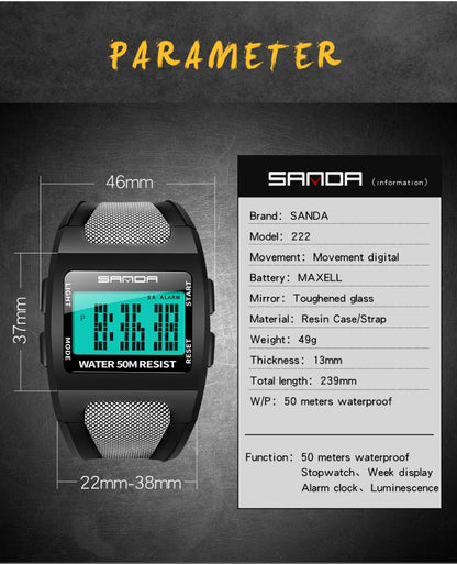 SANDA 222 Herren Sport Outdoor Bergsteigen Digital Elektronische Uhr Quadratische Multifunktionale Wasserdichte Uhr