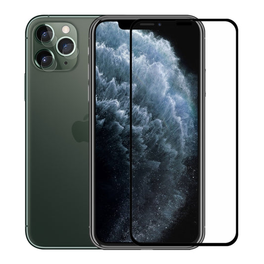 Hat-Prince 2 en 1 Verre trempé plein écran 0,26mm 9H 2,5D avec colle complète + Film en verre trempé 0,2mm 9H 2,15D avec bord rond pour objectif de caméra arrière, pour iPhone 11 Pro Max, pour iPhone 11 Pro, pour iPhone 11