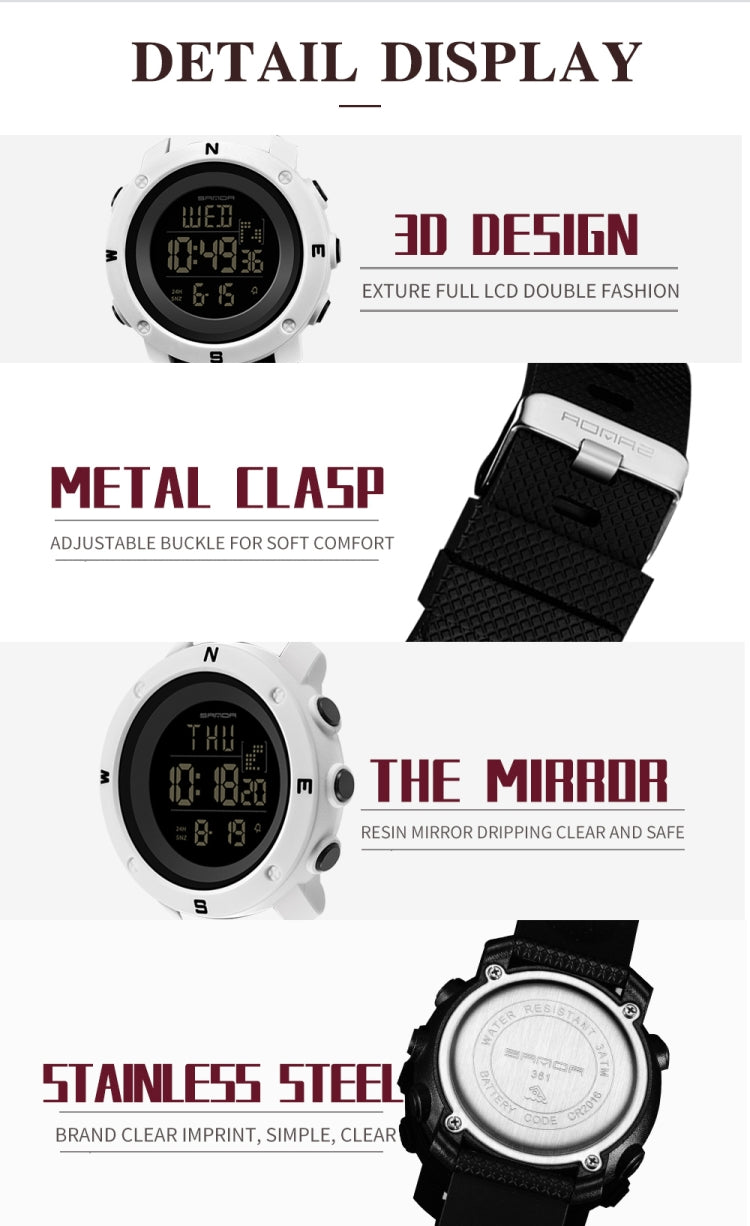 SANDA 361 Fashionable Night Light Sports Children Electronic Watch Multi Functional Personality Night Light Men Waterproof Watch