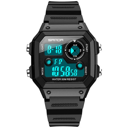 SANDA418 Square Wristwatch Swimming Waterproof Alarm Night light Male Student Watch Simple Fashion Sports Watch
