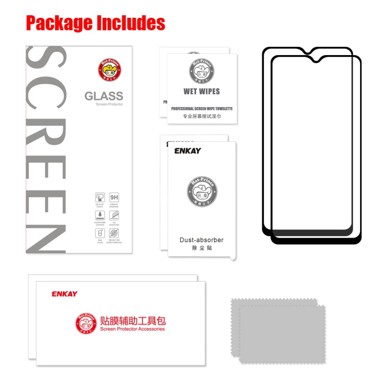 2 PCS ENKAY Hat-prince Full Glue 0.26mm 9H 2.5D Tempered Glass Full Coverage Film, For Galaxy A20s, For Moto G8 Plus
