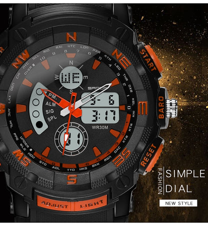 SANDA 775 Uhr Herren Elektronische Uhr Erwachsene Mittelschüler Jugendliche Multifunktionale Sport Wasserdichte Trend Doppeluhr