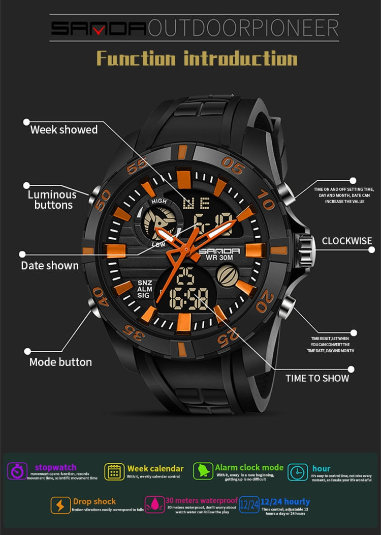 SANDA 791 Uhr Echte Mode Sport Multifunktions-Elektronik-Uhr Beliebte Herren Leuchtarmbanduhr