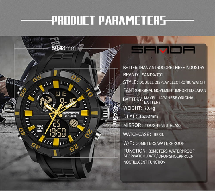 SANDA 791 Uhr Echte Mode Sport Multifunktions-Elektronik-Uhr Beliebte Herren Leuchtarmbanduhr
