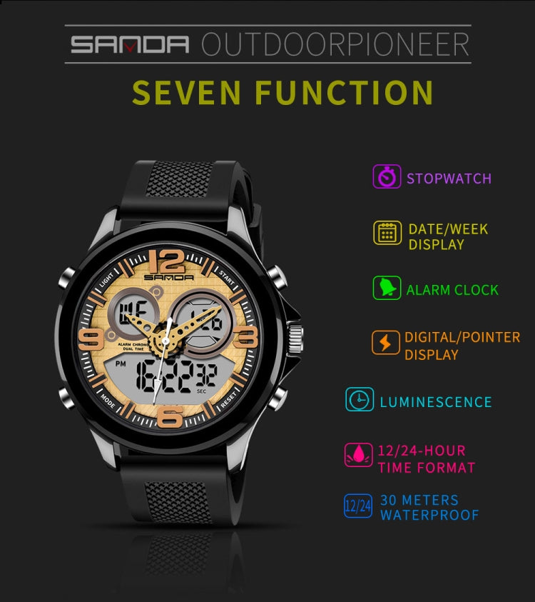 SANDA 793 Grande Montre de Marée à Cadran Tendance pour Étudiant Multi-Fonctions Double Luminescence Étanche Montre Électronique