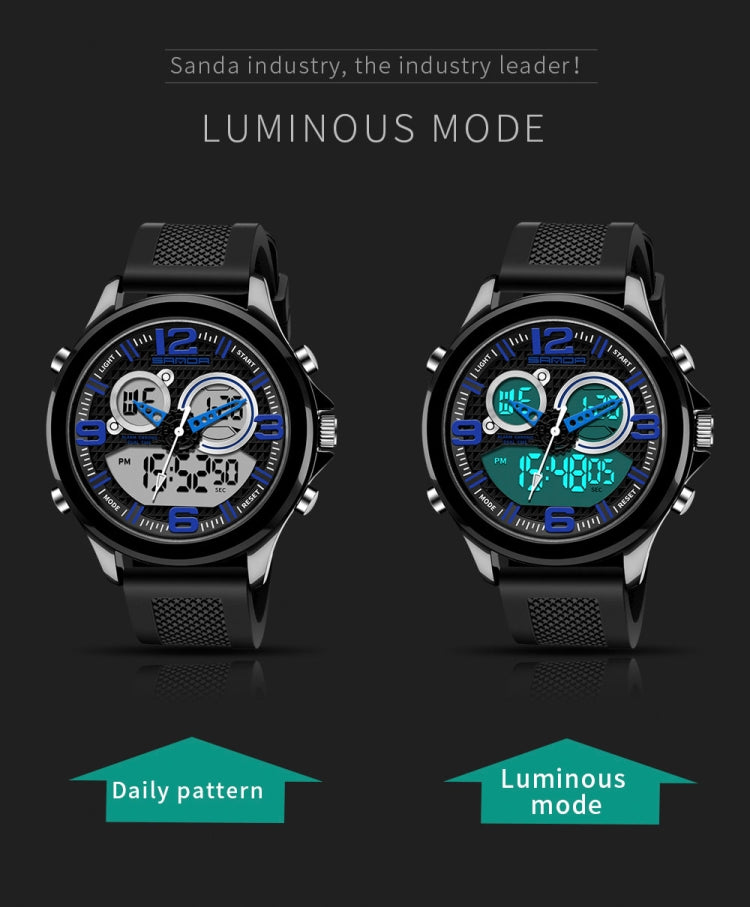 SANDA 793 Grande Montre de Marée à Cadran Tendance pour Étudiant Multi-Fonctions Double Luminescence Étanche Montre Électronique