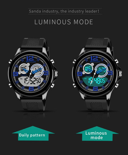 SANDA 793 Grande Montre de Marée à Cadran Tendance pour Étudiant Multi-Fonctions Double Luminescence Étanche Montre Électronique