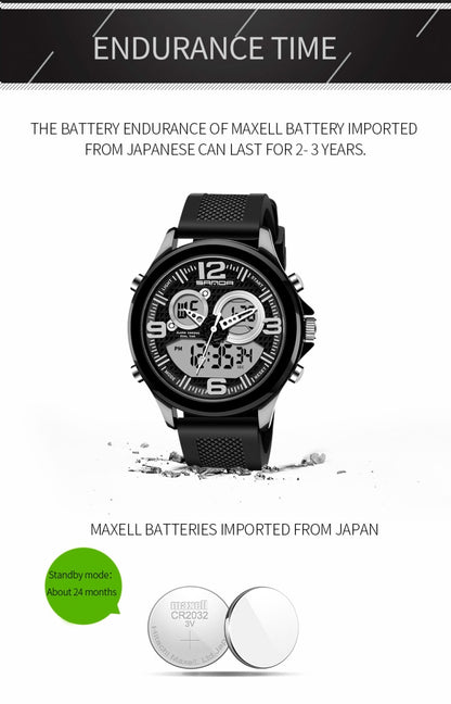 SANDA 793 Grande Montre de Marée à Cadran Tendance pour Étudiant Multi-Fonctions Double Luminescence Étanche Montre Électronique