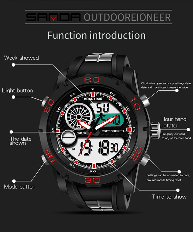 SANDA Nouvelle Montre Multifonctionnelle Lumineuse en Plastique Étanche Hommes Sports de Plein Air Montre Électronique LED
