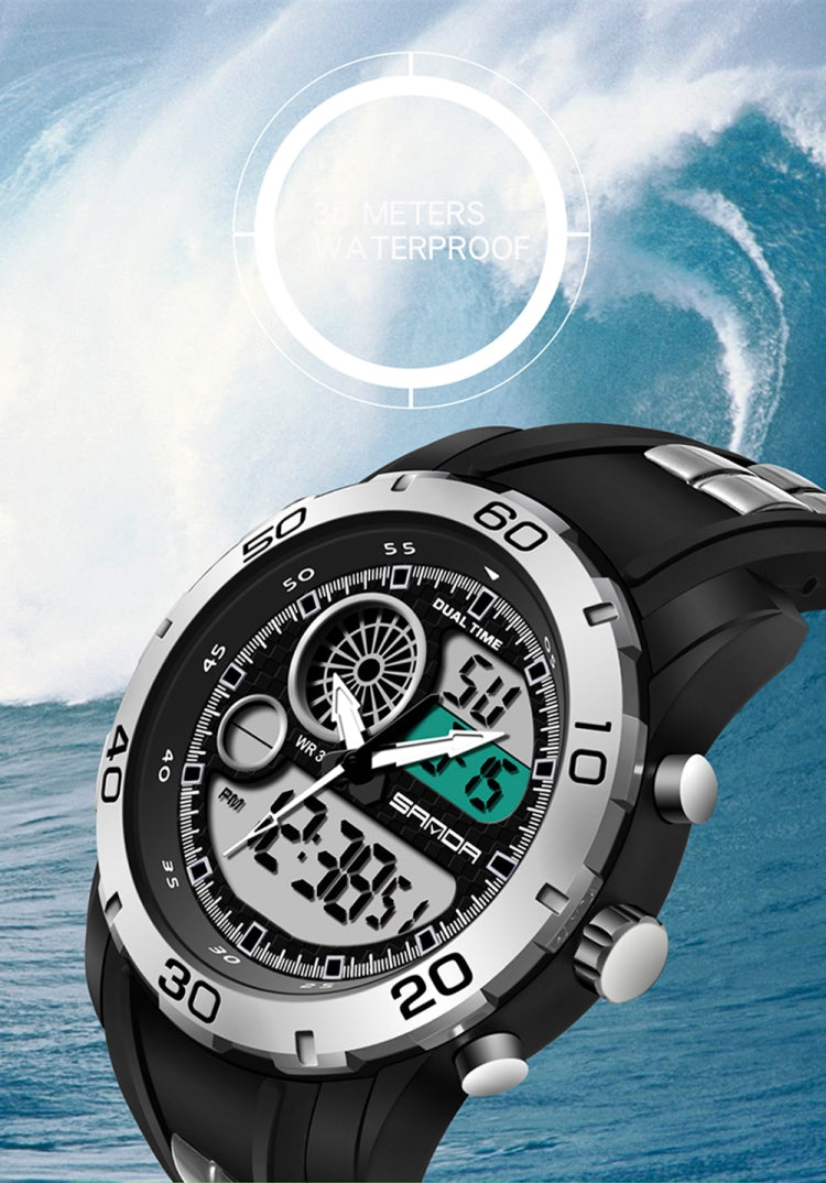SANDA Nouvelle Montre Multifonctionnelle Lumineuse en Plastique Étanche Hommes Sports de Plein Air Montre Électronique LED