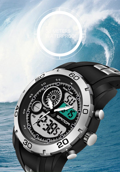 SANDA Nouvelle Montre Multifonctionnelle Lumineuse en Plastique Étanche Hommes Sports de Plein Air Montre Électronique LED