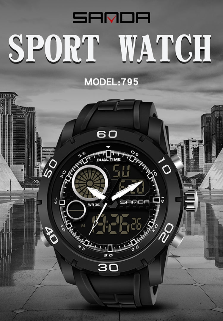 SANDA Nouvelle Montre Multifonctionnelle Lumineuse en Plastique Étanche Hommes Sports de Plein Air Montre Électronique LED
