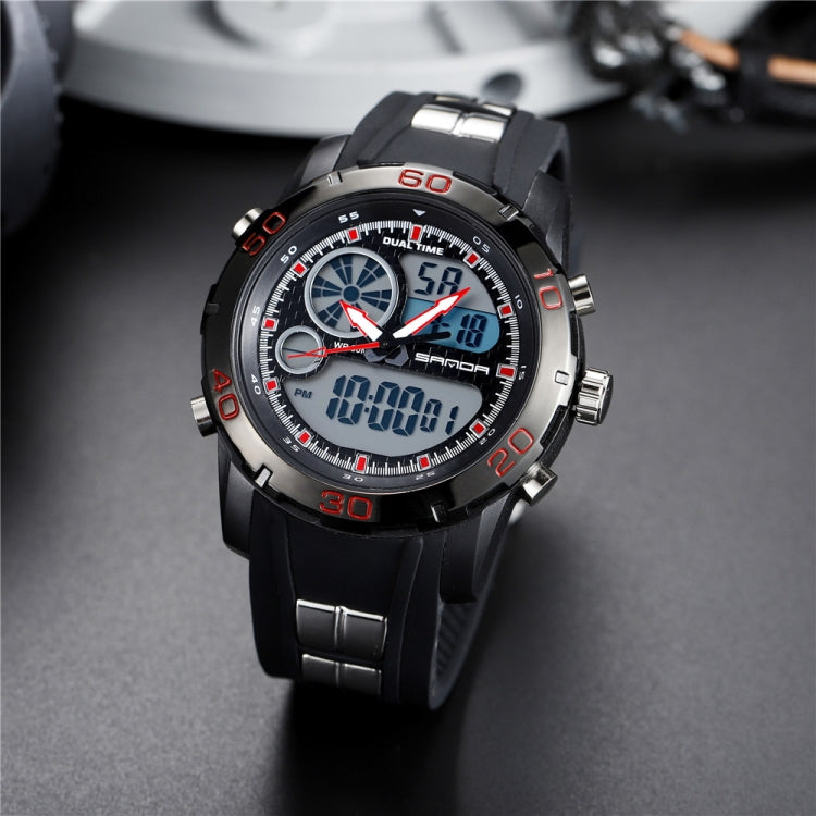 SANDA Nouvelle Montre Multifonctionnelle Lumineuse en Plastique Étanche Hommes Sports de Plein Air Montre Électronique LED