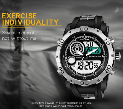 SANDA Nouvelle Montre Multifonctionnelle Lumineuse en Plastique Étanche Hommes Sports de Plein Air Montre Électronique LED