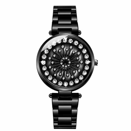 Montre femme SANDA 1017, motif étoile et rotation à 360°, bracelet en acier serti de diamants.