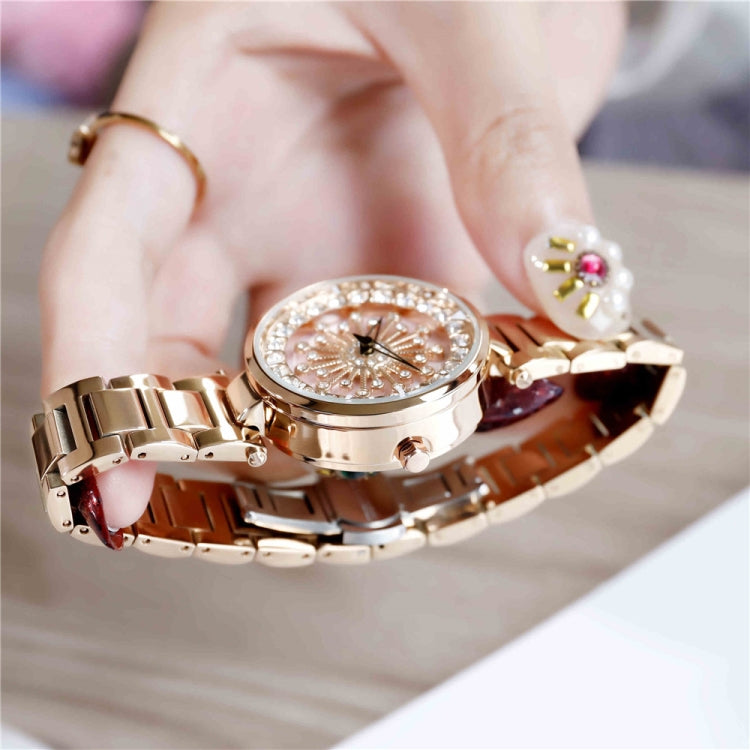 SANDA 1017 Montre Femme Tout Autour du Ciel Étoilé Montre Rotative à 360 Degrés Bracelet en Acier Diamant Montre Femme