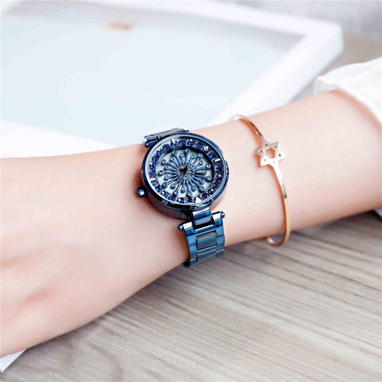 SANDA 1017 Montre Femme Tout Autour du Ciel Étoilé Montre Rotative à 360 Degrés Bracelet en Acier Diamant Montre Femme