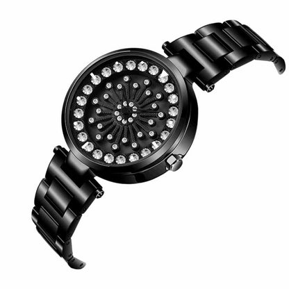 SANDA 1017 Montre Femme Tout Autour du Ciel Étoilé Montre Rotative à 360 Degrés Bracelet en Acier Diamant Montre Femme