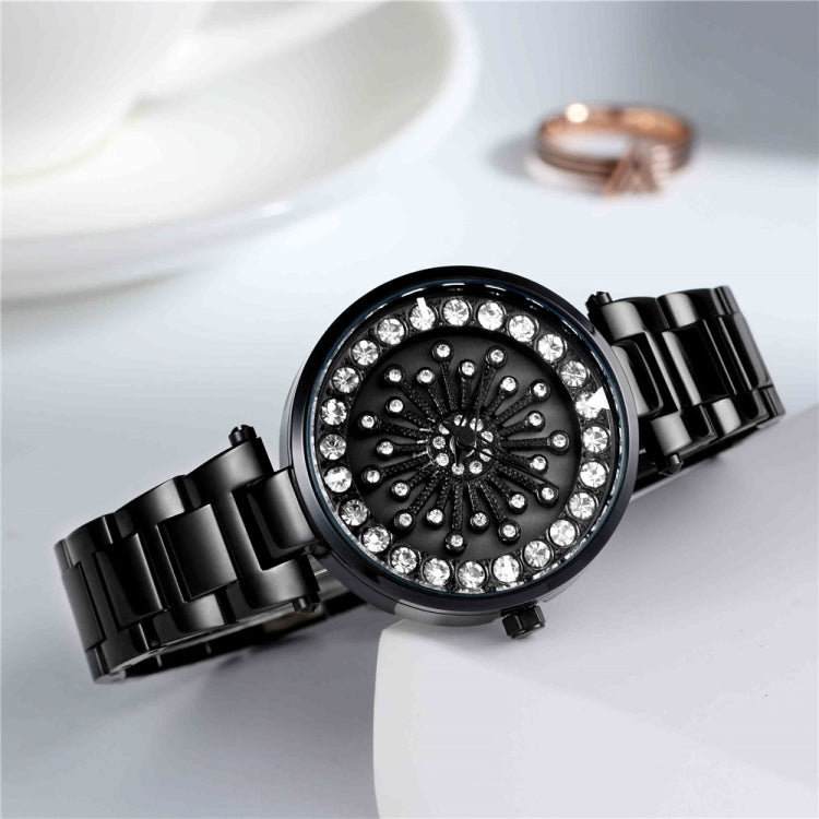 SANDA 1017 Montre Femme Tout Autour du Ciel Étoilé Montre Rotative à 360 Degrés Bracelet en Acier Diamant Montre Femme