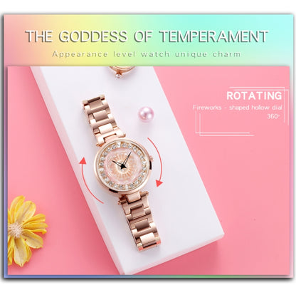 SANDA 1017 Montre Femme Tout Autour du Ciel Étoilé Montre Rotative à 360 Degrés Bracelet en Acier Diamant Montre Femme